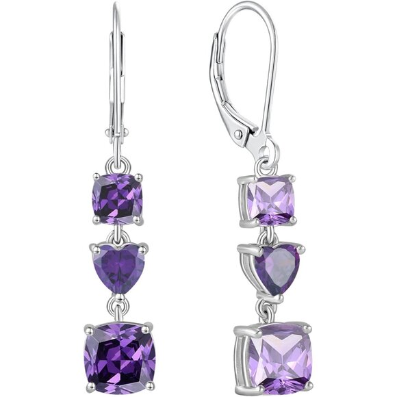 Elegant Sterling Silver Tri-Stone Dangle Earrings with Amethyst for Women